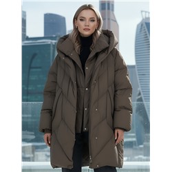 Пальто двубортная зимнее утепленное женское коричневого цвета 7732K