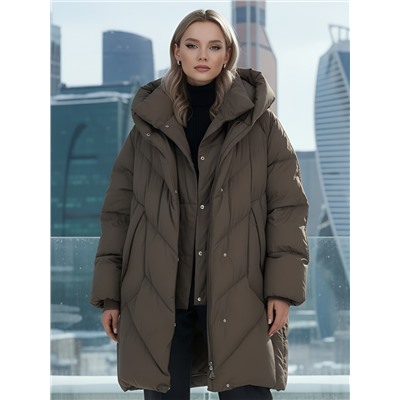 Пальто двубортная зимнее утепленное женское коричневого цвета 7732K