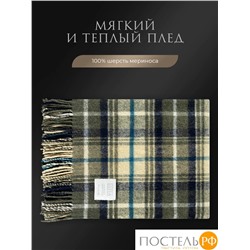 Estia  ПРАТО Плед желт-зел 150х200/10х2 см, 1 пр, 100% шерсть , 350 гр/м2