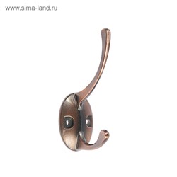 Крючок мебельный ТУНДРА TKd=008, двухрожковый, медь, 4 шт. TMP