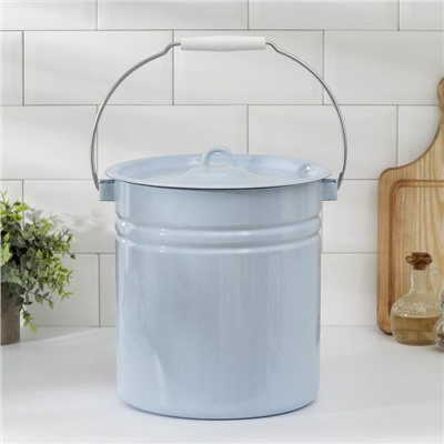 Ведро эмалированное, 12 л, цельнотянутое, с крышкой, голубое