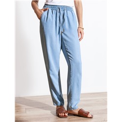 Брюки бананы с поясом на резинке из джинсового лиоцелла