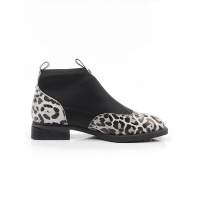 01-B44B-81H WHITE/LEOPARD Ботинки демисезонные женские (натуральная кожа, текстиль, байка)