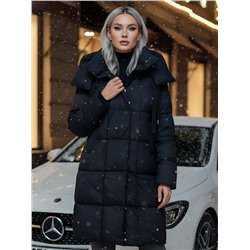 Пальто зимнее утепленное с капюшоном женское черного цвета 7700Ch
