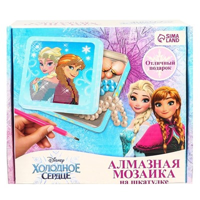 Алмазная мозаика на шкатулке с частичным заполнением «Холодное сердце», 14 х 14 см