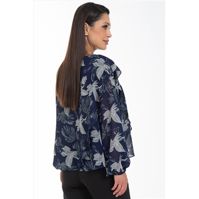 Блузка шифоновая тёмно-синего цвета с принтом
