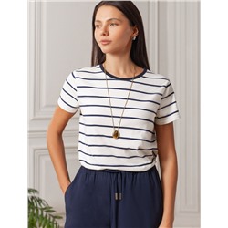 Базовая футболка в полоску полуприлегающая из премиального хлопка с эластаном