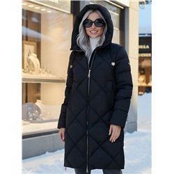 Пальто зимнее утепленное с капюшоном женское черного цвета 7637Ch