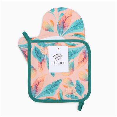 Кухонный набор «Этель. Птичка»: варежка-прихватка 20×28 см, прихватка 19×19 см, 100% хлопок