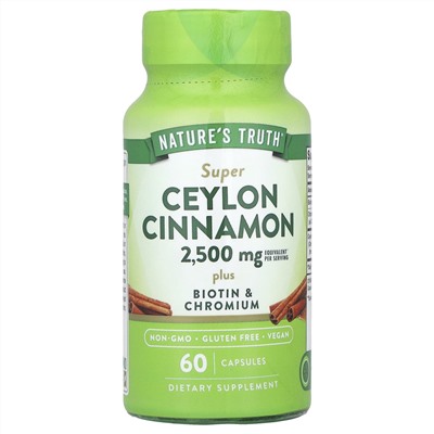 Nature's Truth, Цейлонская корица с биотином и хромом, 60 капсул