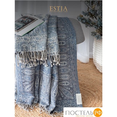 Estia АННЕТА Плед сер.-голуб. 130х170 см, 1 пр., 90% хлоп./10% мерин.шерсть, 208 гр/м2