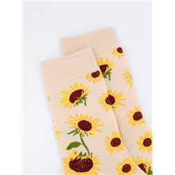 Носки р.35-40 "Flowers" Подсолнух на бежевом