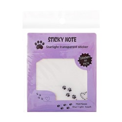 Блок с липким краем, 75×75 мм, 50 листов, прозрачные с блестками «Лапки кошки»