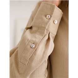 Свободная удлиненная блузка с карманом изо льна с вискозой