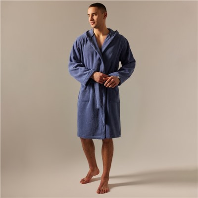 Халат махровый с капюшоном мужской SL HOME: Basic «Ривьера», размер S, хлопок 100%, синий