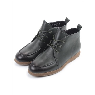 01-S77-97 DK. GREEN Ботинки демисезонные женские (натуральная кожа, байка)