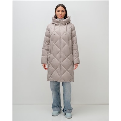 Пальто зимнее утепленное с капюшоном женское светло-коричневого цвета 7637SK