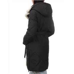 309 BLACK/WHITE Пальто зимнее стеганое женское (200 гр. холлофайбер, натуральная норка)