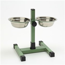 Подставка с мисками, 2×2 л, высота 50 см, разборная, зелёная