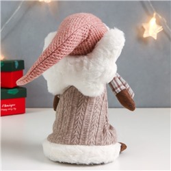 Интерьерная кукла текстильная «Ангелочек Марфуша в бежевом вязаном платье с сердечком», 35×15×11 см