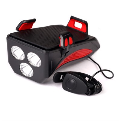 Фонарь передний COMIRON "HOLDER" ABS, IPX5; 3*T6 LED 400lm 4800mAh USB индикатор заряда POWER BANK сигнал 130Дб крепление смартфона красный /уп 20/80/