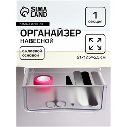 Органайзер для хранения, навесной, 1 секция, с клеевой основой, 20×17×6 см, белый, прозрачный