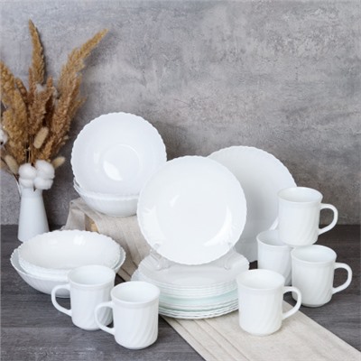 Столовый набор 25 предметов Классика с кружками 270 мл  GRAY-19 758578 (WHITE)(уп2)