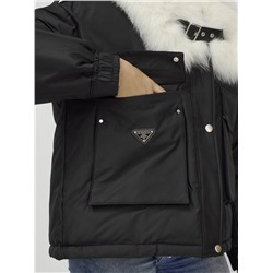 Куртка бомбер ангел с мехом песец премиум класса черного цвета 390_1Ch