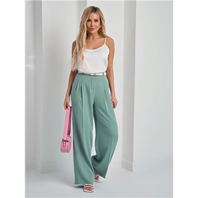 Брюки широкие серо-зелёные с карманами