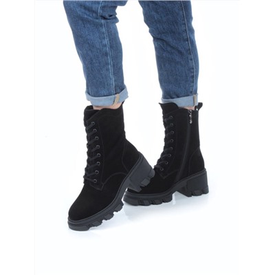 04-M2-5123 BLACK Ботинки зимние женские (натуральная замша, натуральный мех)