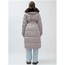 Пальто женское зимние с мехом песец люкс класса бежевого цвета 611_1B