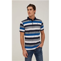 Футболка-поло мужская в полоску F311-07-044b бело-бирюзовая