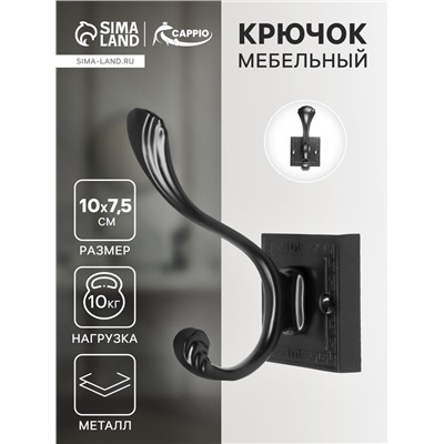 Крючок мебельный CAPPIO ETERNITY, двухрожковый, цвет черный