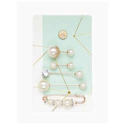 Набор булавок (6 шт.) «Жемчужное ассорти», 6.5 см, белый в золоте