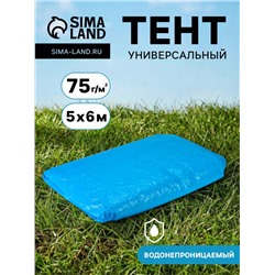 Тент защитный, 5×6 м, плотность 75 г/м², УФ, люверсы шаг 1 м, голубой