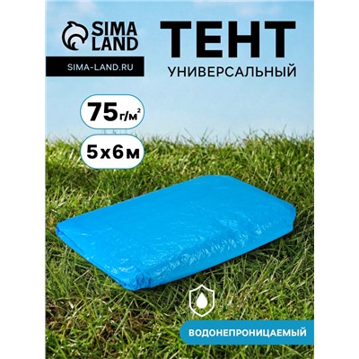 Тент защитный, 5×6 м, плотность 75 г/м², УФ, люверсы шаг 1 м, голубой