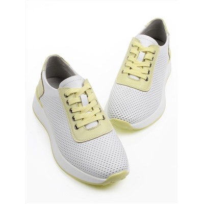 03-YC352-2 WHITE/YELLOW  Кроссовки летние женские (натуральная кожа)