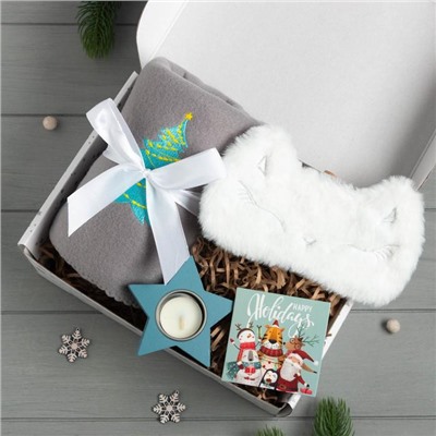 Набор подарочный новогодний «Этель» Happy new year: плед, маска для сна, подсвечник, свеча