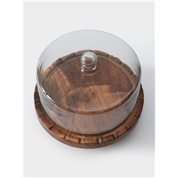 Клош стеклянный, 22×22×20 см, дерево