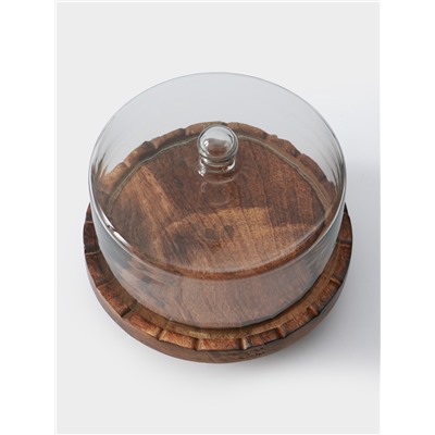 Клош стеклянный, 22×22×20 см, дерево