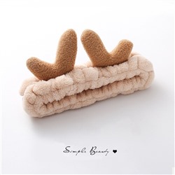 Повязка косметическая плюшевая Оленьи рожки, Цвет Бежевый