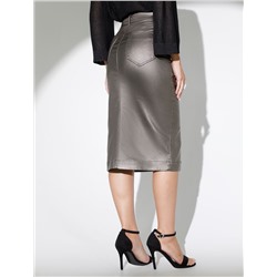 Юбка карандаш металлик средней длины с разрезом из эластичного денима