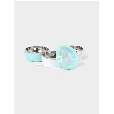 УЦЕНКА Ланч бокс TAKE IT EASY «Милави», 1.5 л, 3 уровня, сохраняет тепло 3 ч, нержавеющая сталь, белый, голубой