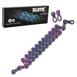 Велосипедная цепь SUMC 12 speed SX12SL RAINBOW 1/2"x11/128" 126L суперлайт 244 г (SHIMANO M9100 / KMC DLXC12) ГОСТ 30442-97 ISO 9633 /уп 25/