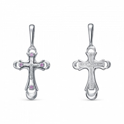 Крест с фианитом родированный серебро 925*