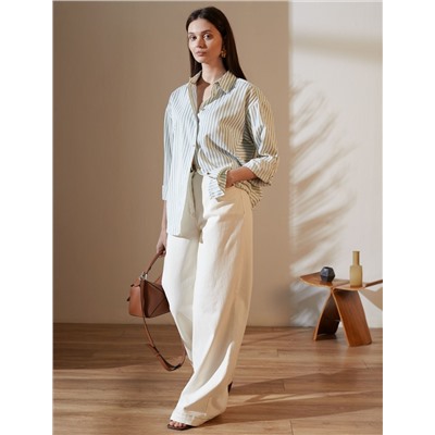 Блузка свободного силуэта в тонкую полоску из хлопка