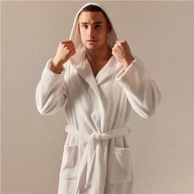 Халат махровый с капюшоном мужской SL HOME: Basic «Блан де Блан», размер XL, хлопок 100%, белый