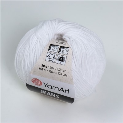 Пряжа для вязания спицами, крючком YarnArt, Jeans, 55% хлопок, 45% акрил, 160 м/50 г, (62 отбелка)