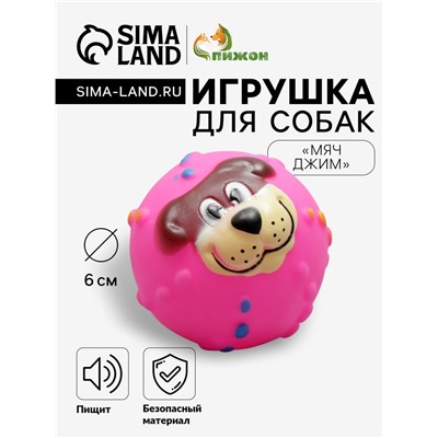 Игрушка пищащая "Мяч Джим"для собак, 6 см, розовая