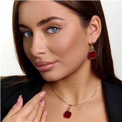Комплект ювелирной бижутерии коллекция "Дубай" серьги и кулон, покрытие позолота, вставка: пластик, цвет: красный, арт.414.754